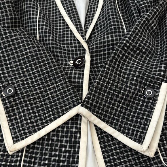 Vintage 90s Emanuel Ungaro Parallele Paris Black & Ivory Windowpane Blazer - Picture 5 of 6